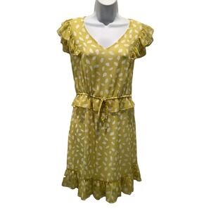Emma & Michele Yellow/White Polka Dot Ruffle Dress XL